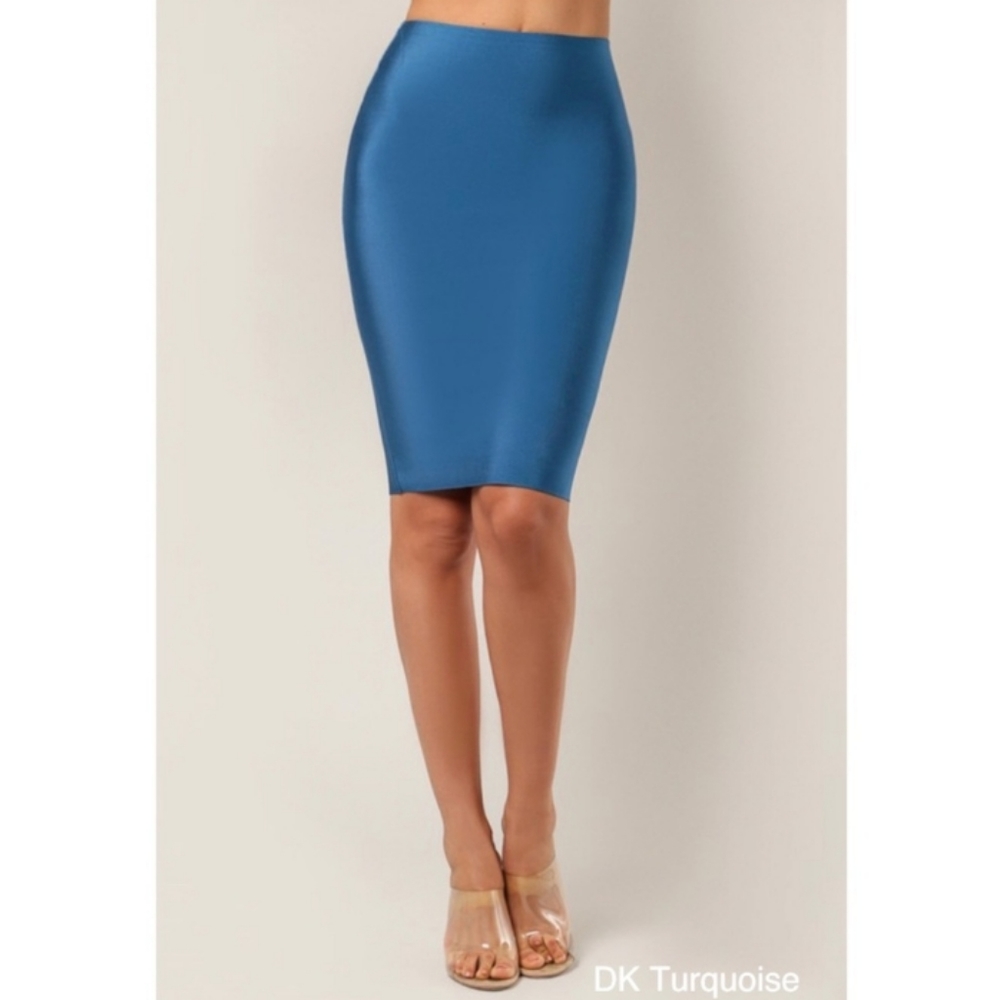 WoW Couture Bandage Style High Waist Bodycon Skirt Dark Turquoise